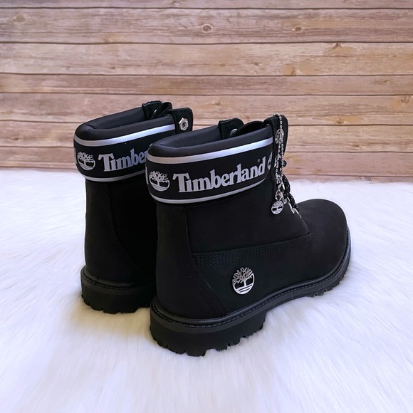 Timberland Women’s 6 Inch Logo Collar Waterproof Black Boots - Picture 4 of 8